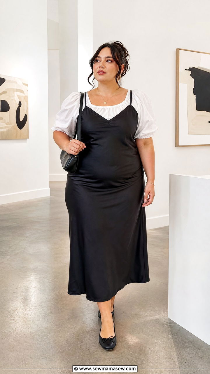 Plus Size Puff Sleeve Blouse With A Slip Dress - 20 plus size puff sleeve blouse outfit ideas