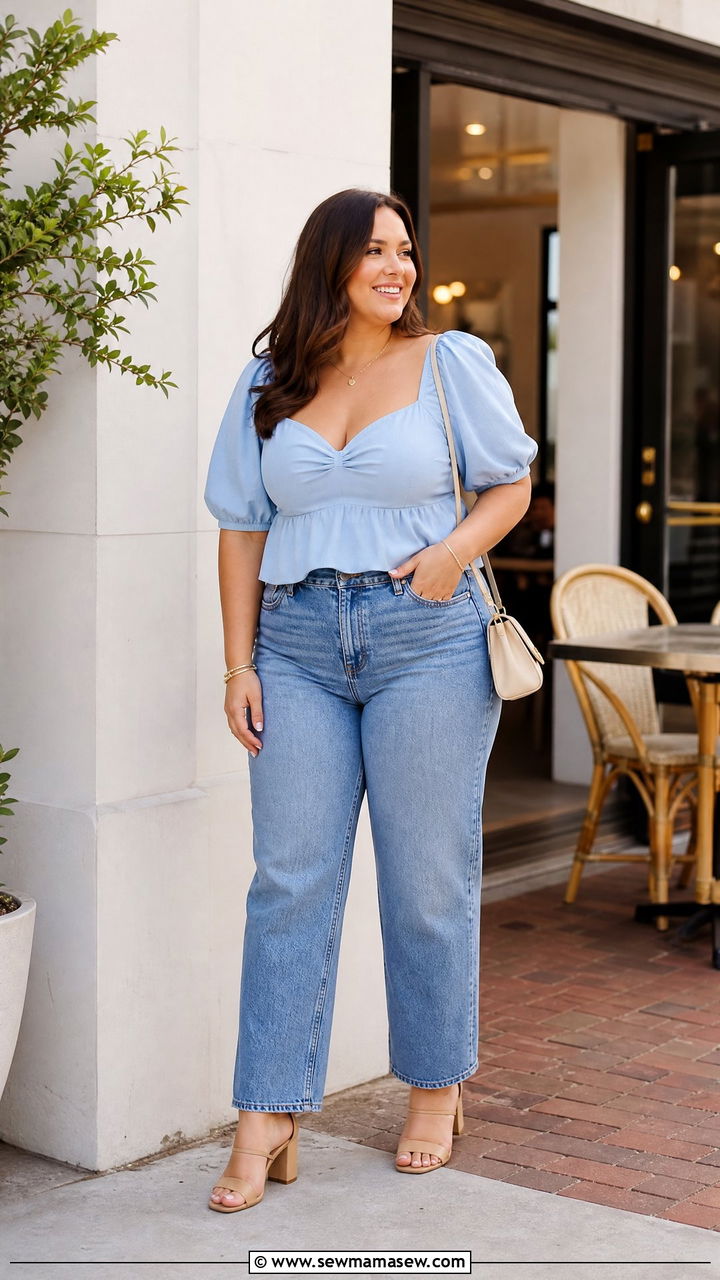 Plus Size Puff Sleeve Top Brunch Outfit - 20 plus size brunch top outfit ideas