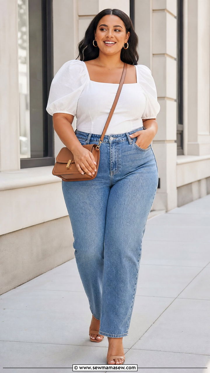 Plus Size Puff Sleeve Top Outfit - 20 plus size statement top outfit ideas