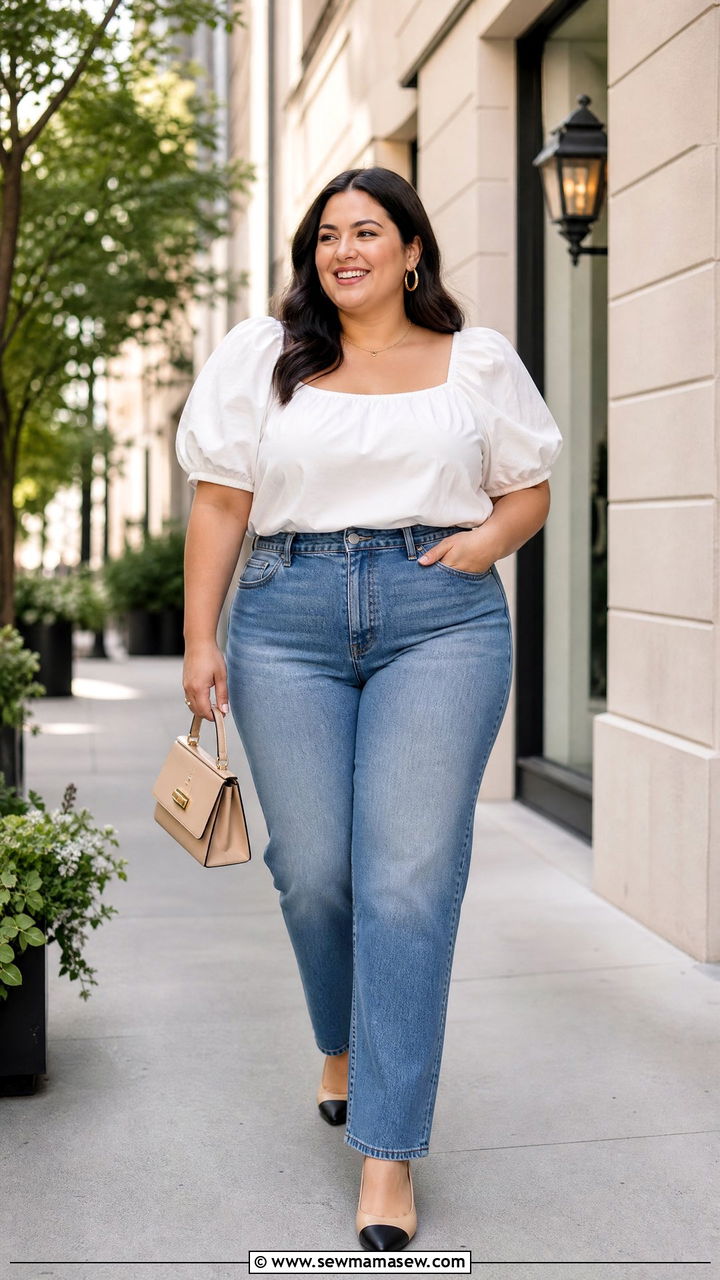 Plus Size Puff Sleeve Top Outfit - 20 plus size spring top outfit ideas