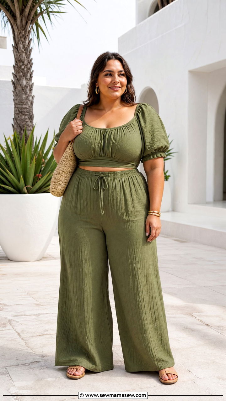 Plus Size Puff Sleeve Top With A Matching Set Bottom - 20 plus size puff sleeve top outfit ideas
