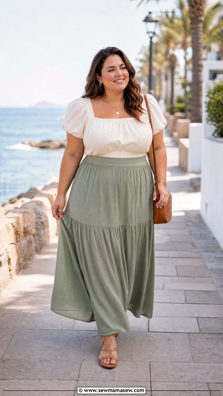 Plus Size Puff Sleeve Top With A Maxi Skirt - 20 plus size puff sleeve top outfit ideas