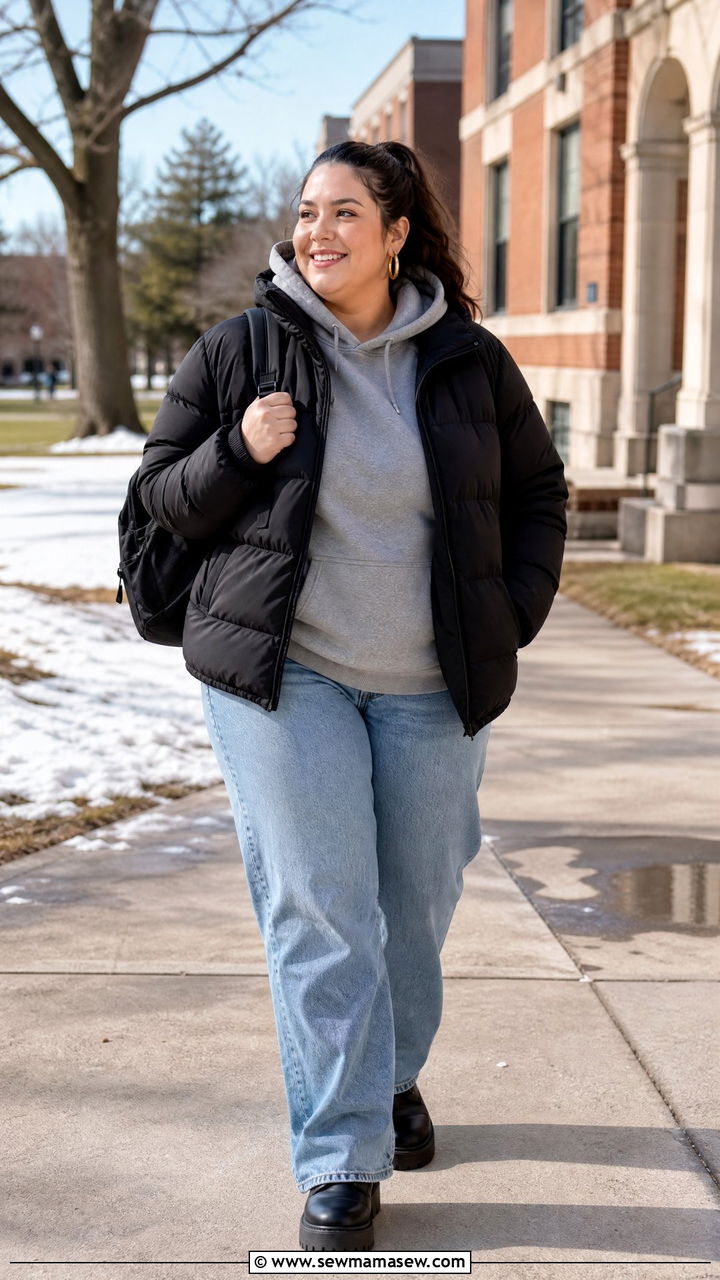 Plus Size Puffer Jacket With Hoodie And Jeans - 20 plus size puffer jacket outfit ideas