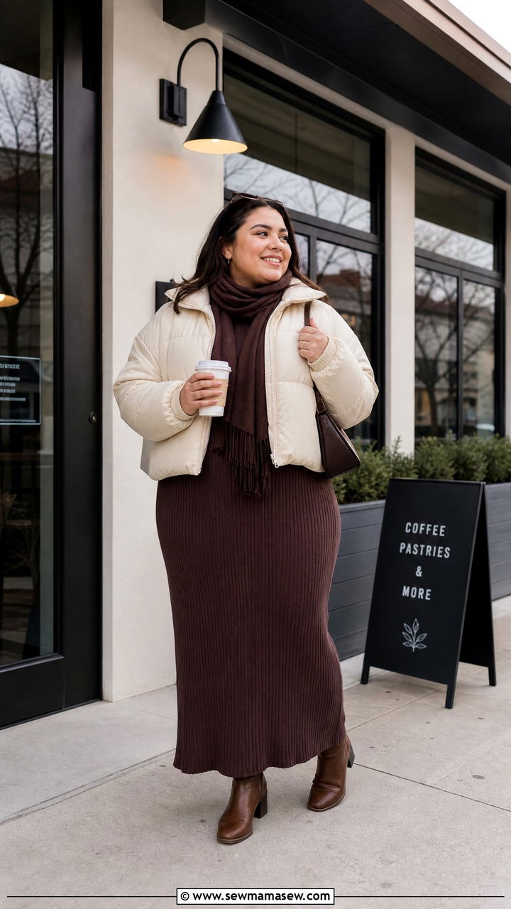 Plus Size Puffer Jacket With Maxi Dress - 20 plus size puffer jacket outfit ideas