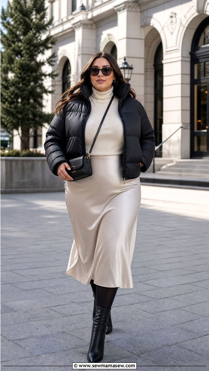 Plus Size Puffer Jacket With Midi Skirt - 20 plus size puffer jacket outfit ideas