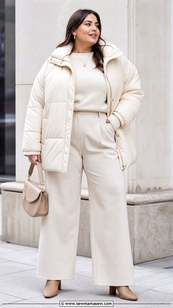 Plus Size Puffer Jacket With Monochrome Outfit - 20 plus size puffer jacket outfit ideas