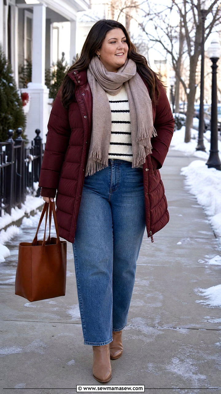 Plus Size Puffer Jacket With Straight Leg Jeans - 20 plus size puffer jacket outfit ideas