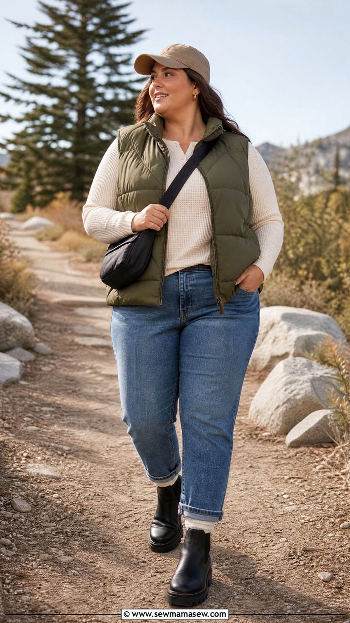 Plus Size Puffer Vest With Jeans And Lug Boots - 20 plus size fall outfit ideas with boots