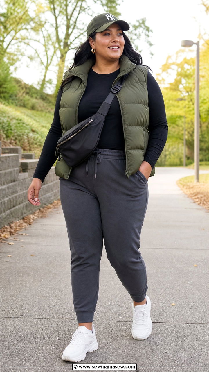 Plus Size Puffer Vest With Joggers - 20 plus size fall fashion outfit ideas