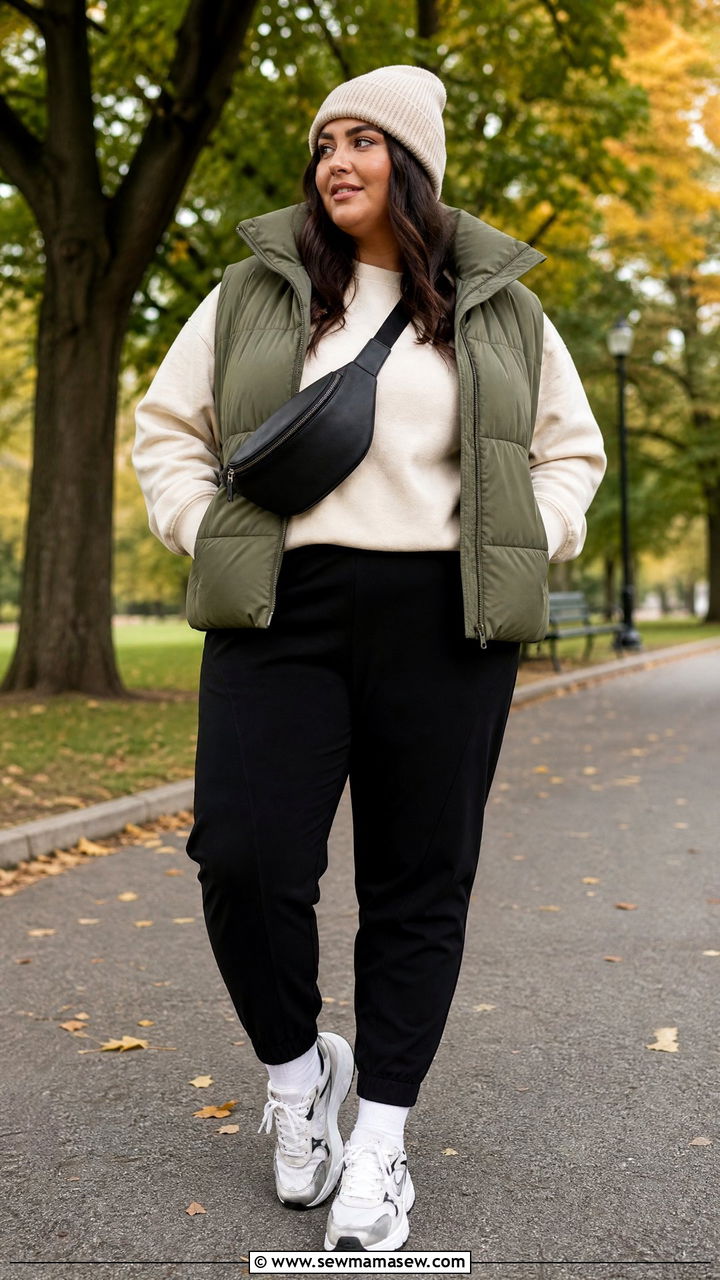 Plus Size Puffer Vest With Joggers - 20 plus size cozy fall outfits