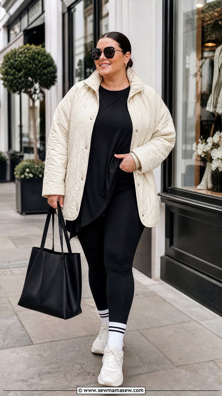 Plus Size Quilted Jacket With Black Leggings - 20 plus size quilted jacket outfit ideas