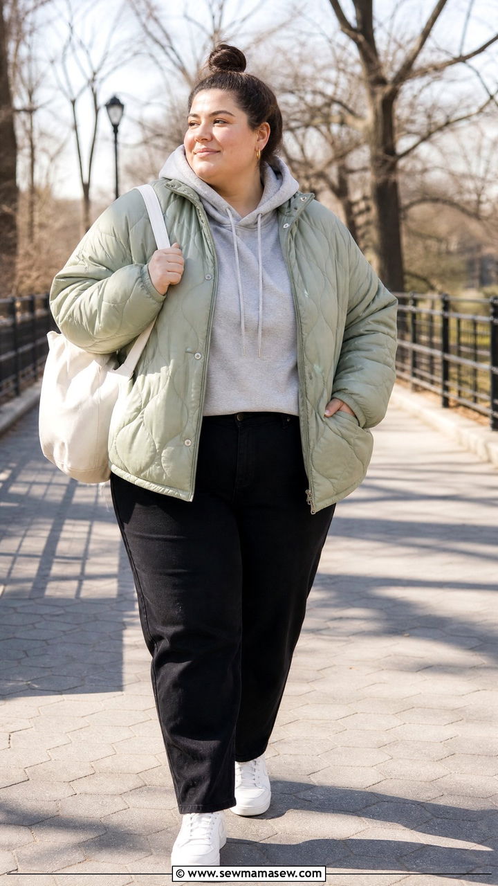 Plus Size Quilted Jacket With Hoodie - 20 plus size quilted jacket outfit ideas