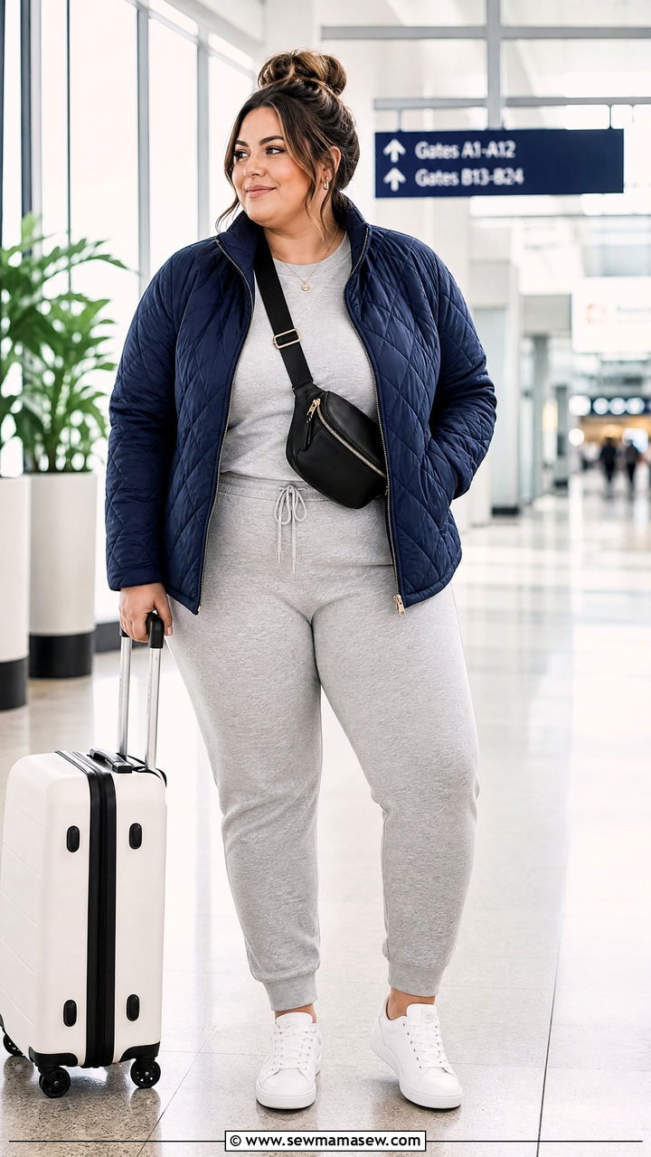 Plus Size Quilted Jacket With Joggers - 20 plus size quilted jacket outfit ideas