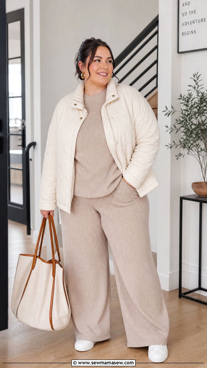Plus Size Quilted Jacket With Knit Matching Set - 20 plus size quilted jacket outfit ideas