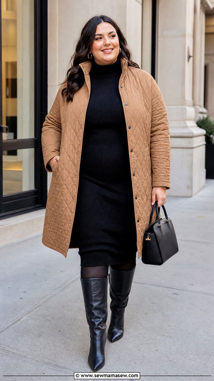 Plus Size Quilted Jacket With Sweater Dress - 20 plus size quilted jacket outfit ideas