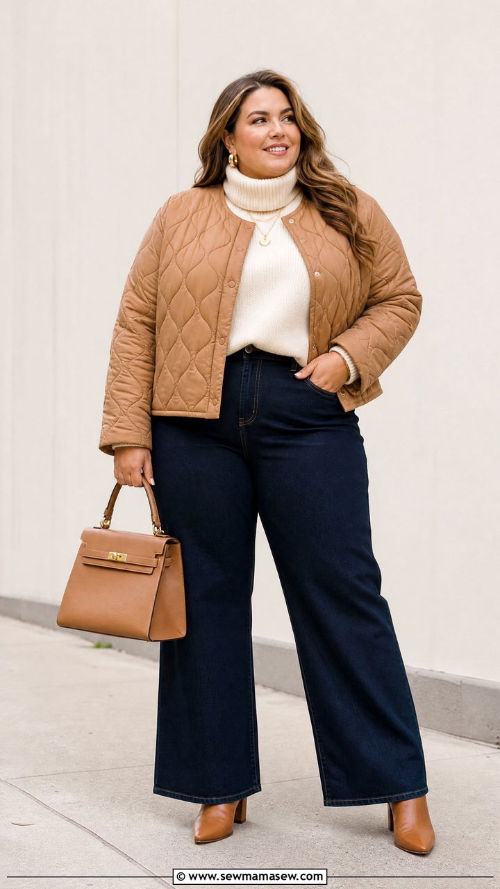 Plus Size Quilted Jacket With Turtleneck - 20 plus size quilted jacket outfit ideas