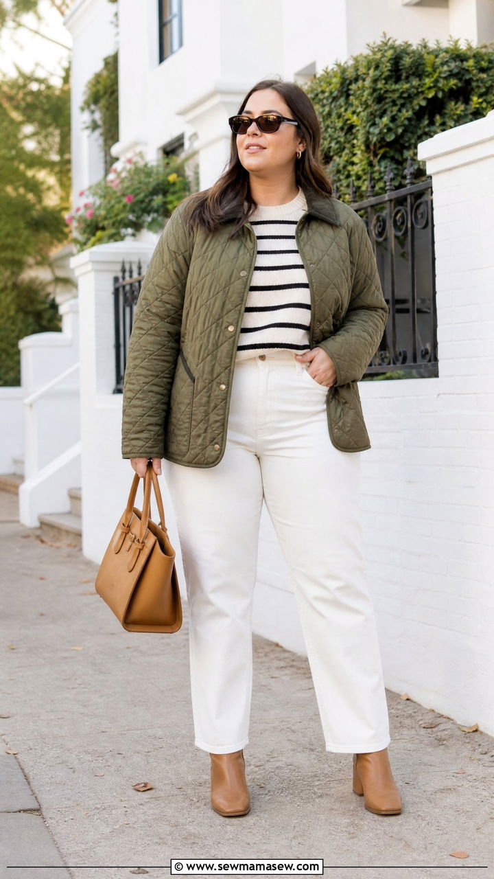 Plus Size Quilted Jacket With White Jeans - 20 plus size quilted jacket outfit ideas