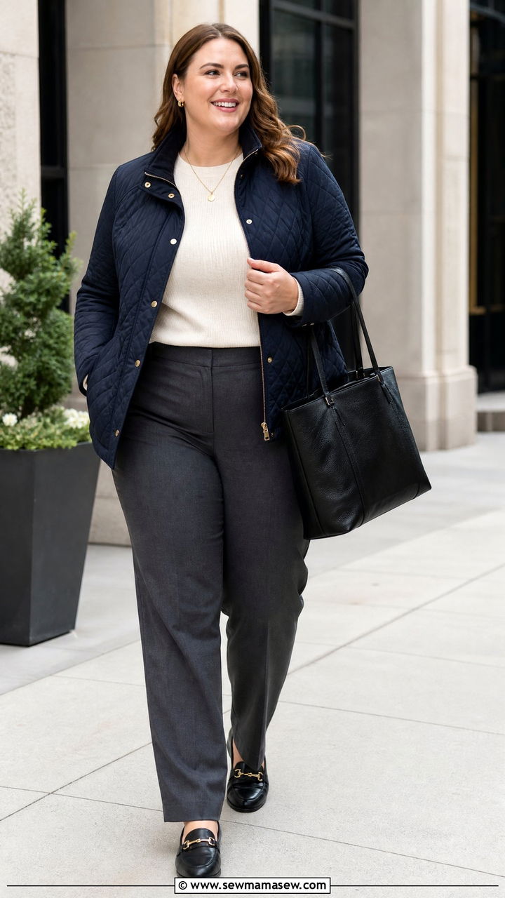 Plus Size Quilted Jacket With Work Pants - 20 plus size quilted jacket outfit ideas