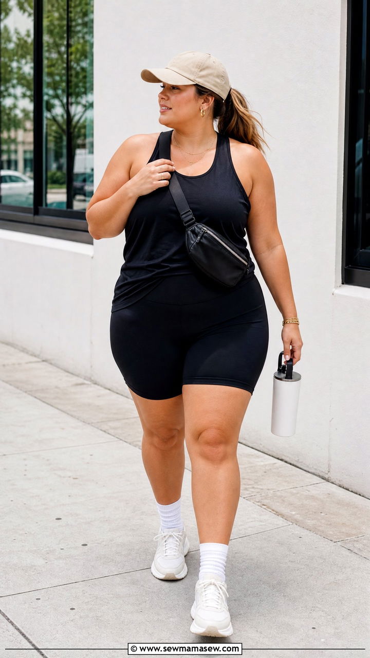Plus Size Racerback Tank Top With Biker Shorts - 20 plus size racerback tank top outfit ideas