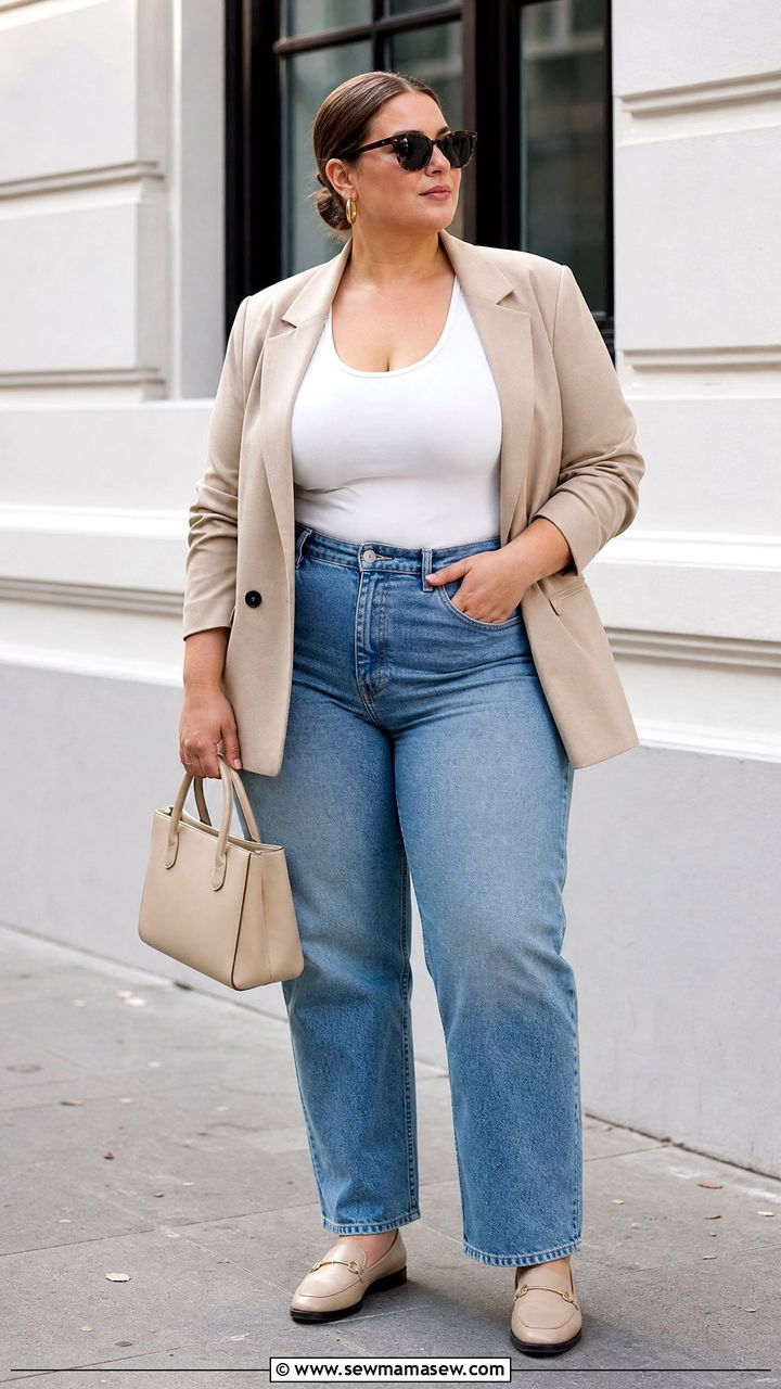 Plus Size Racerback Tank Top With Blazer And Jeans - 20 plus size racerback tank top outfit ideas