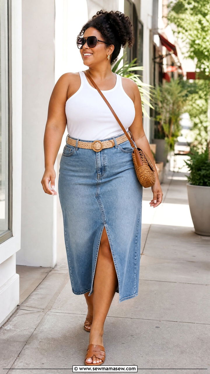 Plus Size Racerback Tank Top With Denim Skirt - 20 plus size racerback tank top outfit ideas