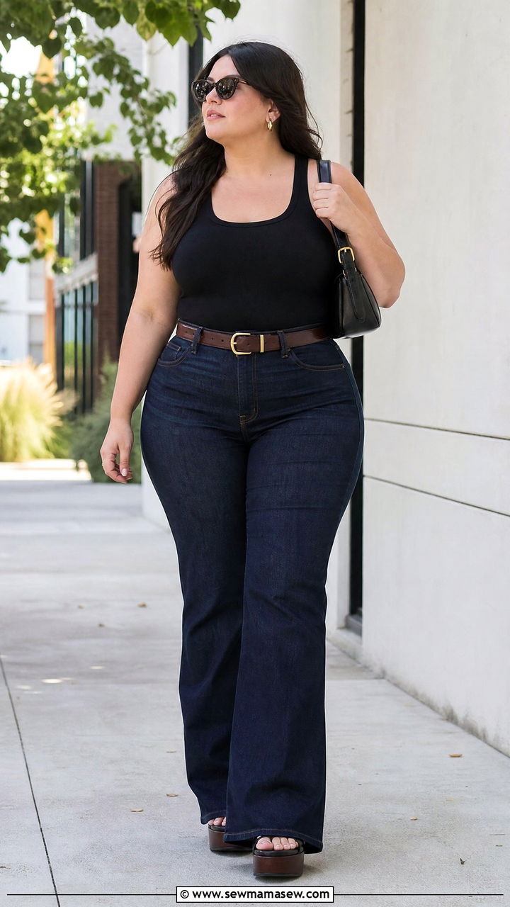 Plus Size Racerback Tank Top With Flare Jeans - 20 plus size racerback tank top outfit ideas