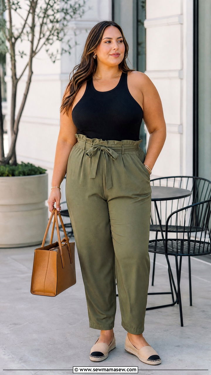 Plus Size Racerback Tank Top With Paper Bag Pants - 20 plus size racerback tank top outfit ideas