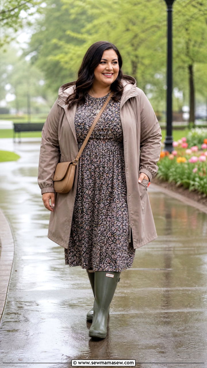 Plus Size Rain Boots And Midi Dress Outfit - 20 plus size rainy day outfit ideas