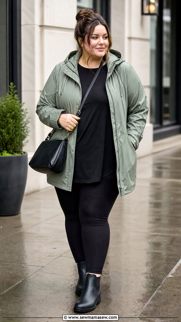 Plus Size Raincoat And Leggings Outfit - 20 plus size rainy day outfit ideas