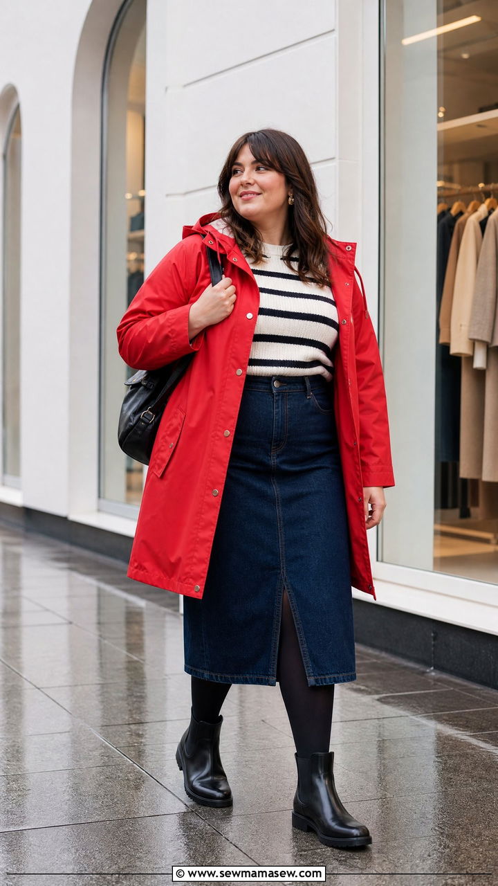 Plus Size Raincoat With Denim Skirt - 20 plus size raincoat outfit ideas