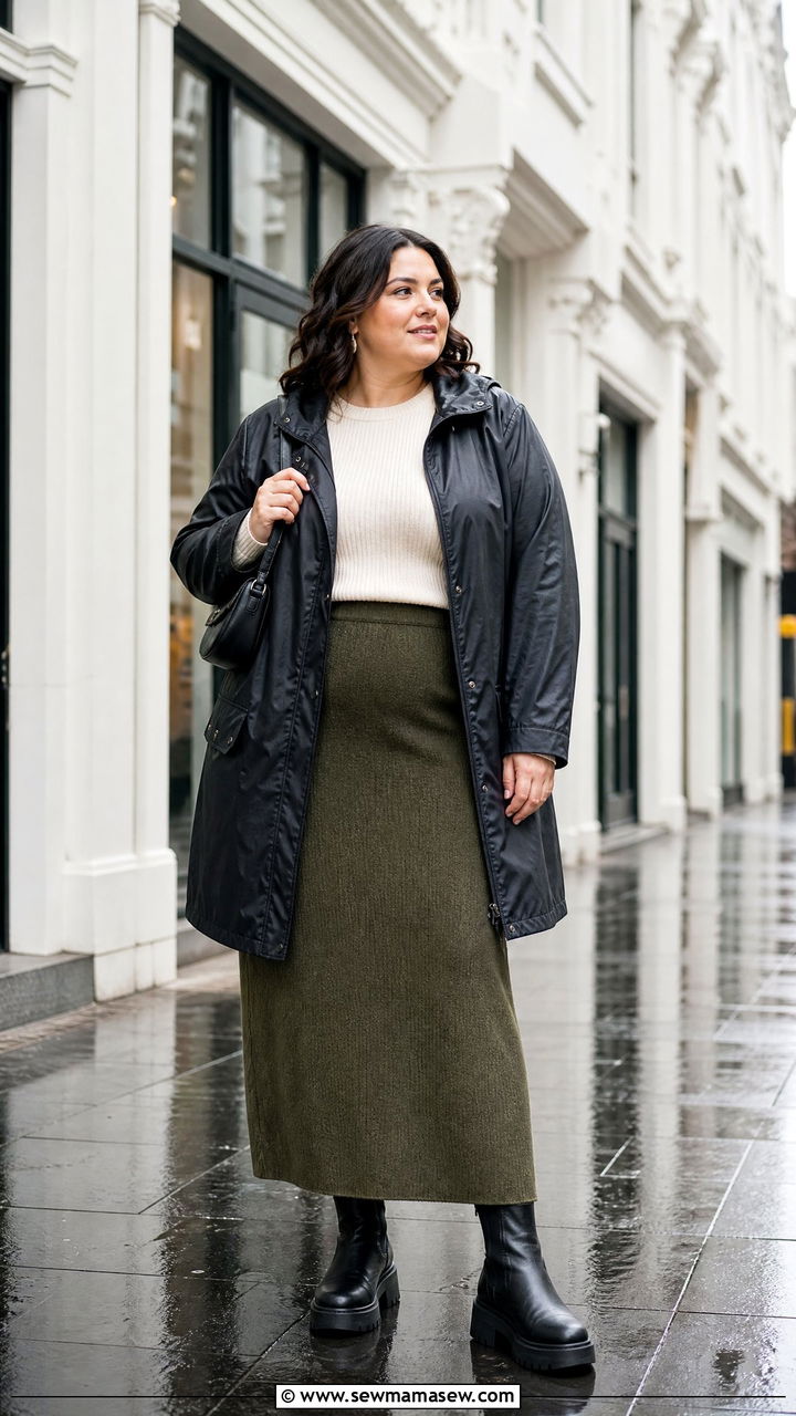Plus Size Raincoat With Maxi Skirt - 20 plus size raincoat outfit ideas
