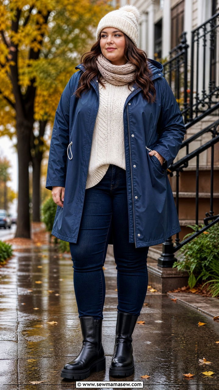 Plus Size Raincoat With Sweater And Boots - 20 plus size raincoat outfit ideas