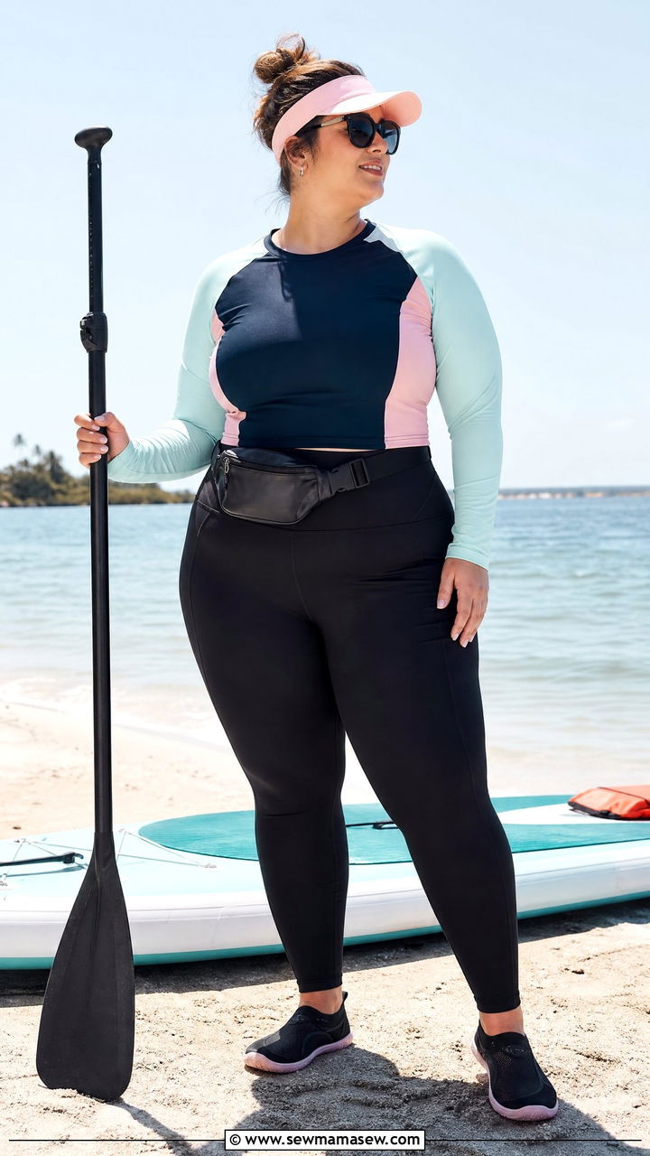 Plus Size Rash Guard Top With Swim Leggings - 20 plus size beach top outfit ideas