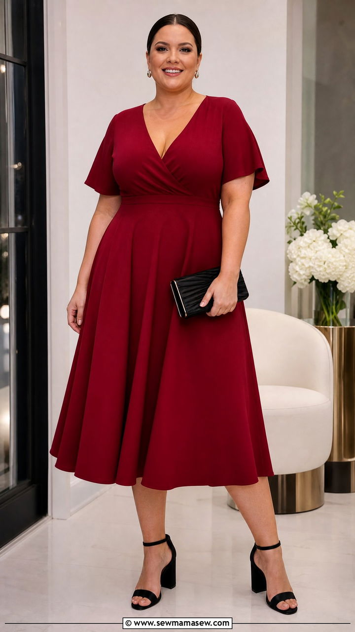 Plus Size Red A Line Dress With Black Accessories - 20 plus size a-line dress outfit ideas