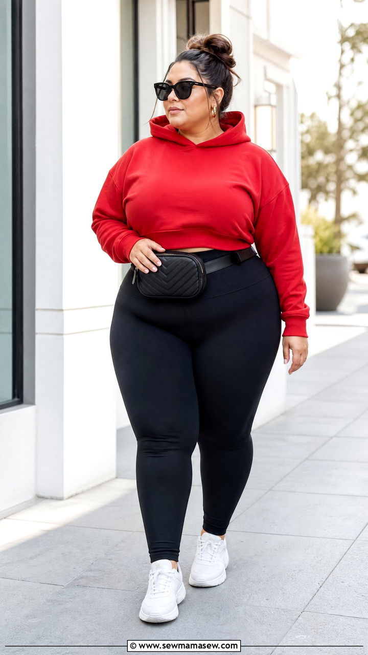 Plus Size Red Hoodie And Leggings Outfit - 20 plus size red outfit ideas