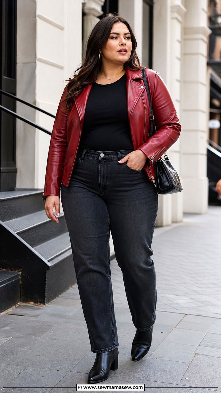 Plus Size Red Leather Jacket Outfit - 20 plus size red outfit ideas