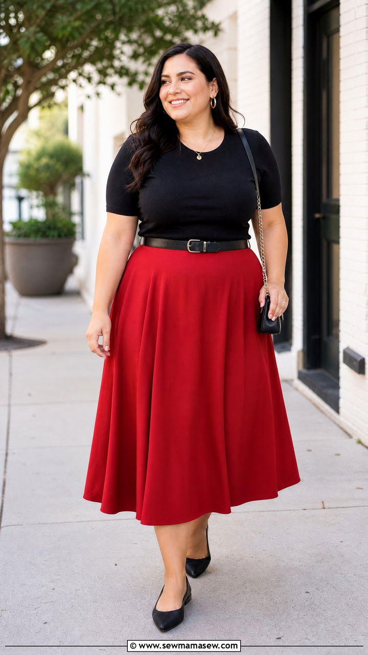 Plus Size Red Midi Skirt Outfit - 20 plus size red outfit ideas