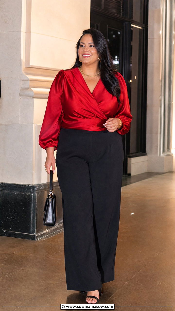 Plus Size Red Party Top With Black Pants - 20 plus size party top outfit ideas