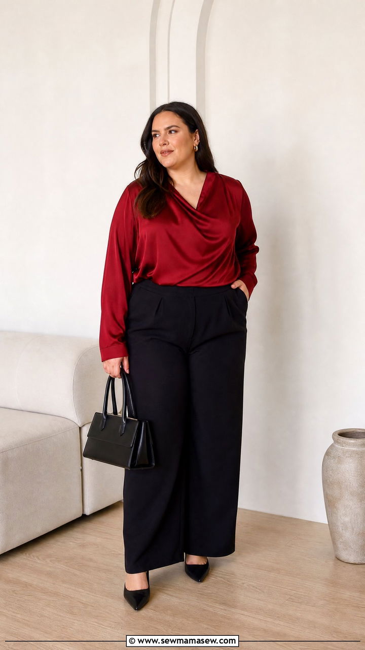 Plus Size Red Satin Blouse Outfit - 20 plus size red outfit ideas