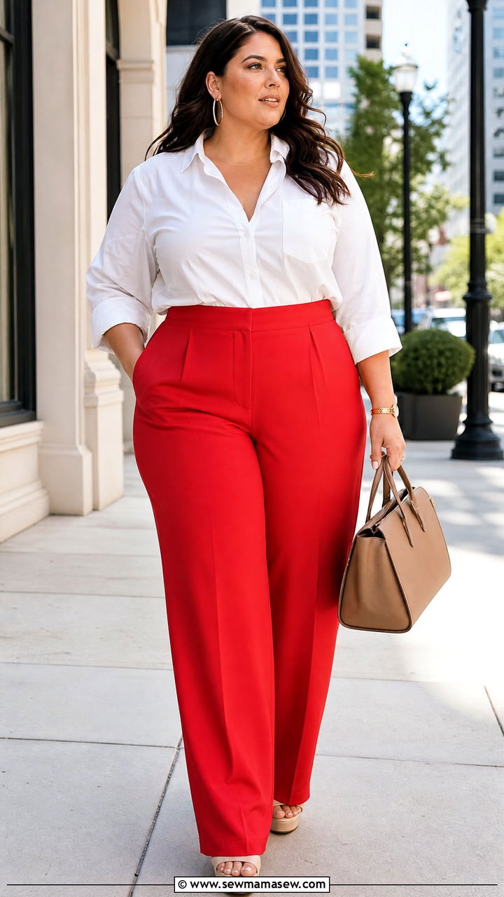 Plus Size Red Wide Leg Pants Outfit - 20 plus size red outfit ideas