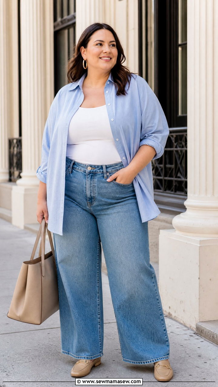 Plus Size Relaxed Button Down Outfit - 20 plus size outfits for big belly