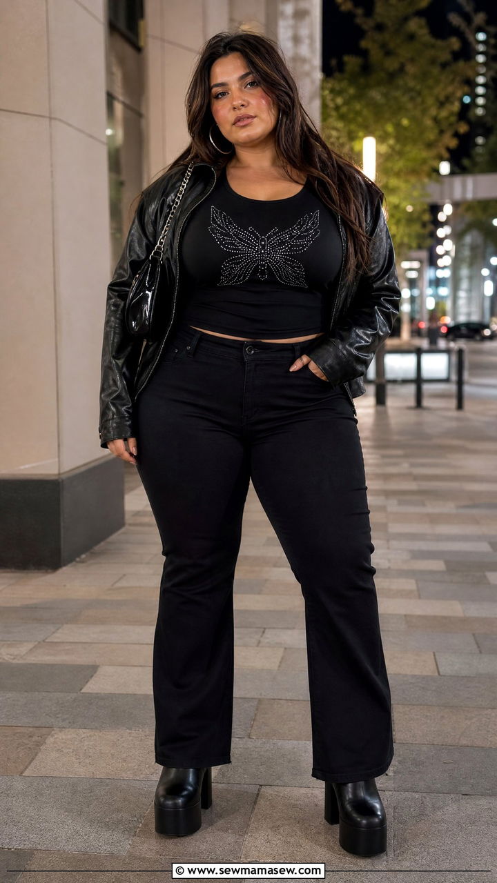 Plus Size Rhinestone Top And Black Jeans Outfit - 20 plus size y2k top outfit ideas