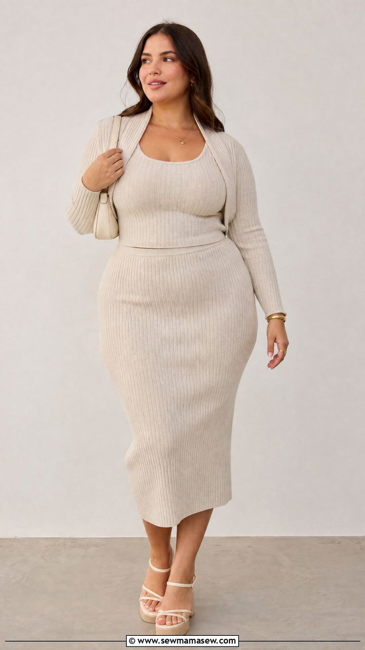 Plus Size Ribbed Bolero Top With Matching Skirt - 20 plus size bolero top outfit ideas