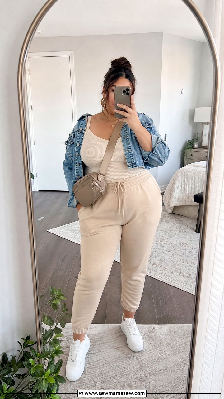Plus Size Ribbed Cami Top With Joggers - 20 plus size cami top outfit ideas