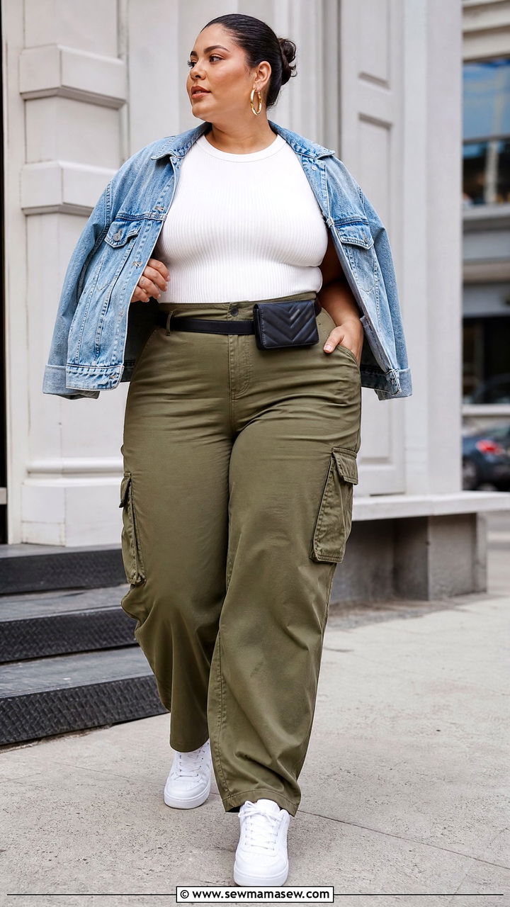 Plus Size Ribbed Camisole Top With Cargo Pants - 20 plus size camisole top outfit ideas