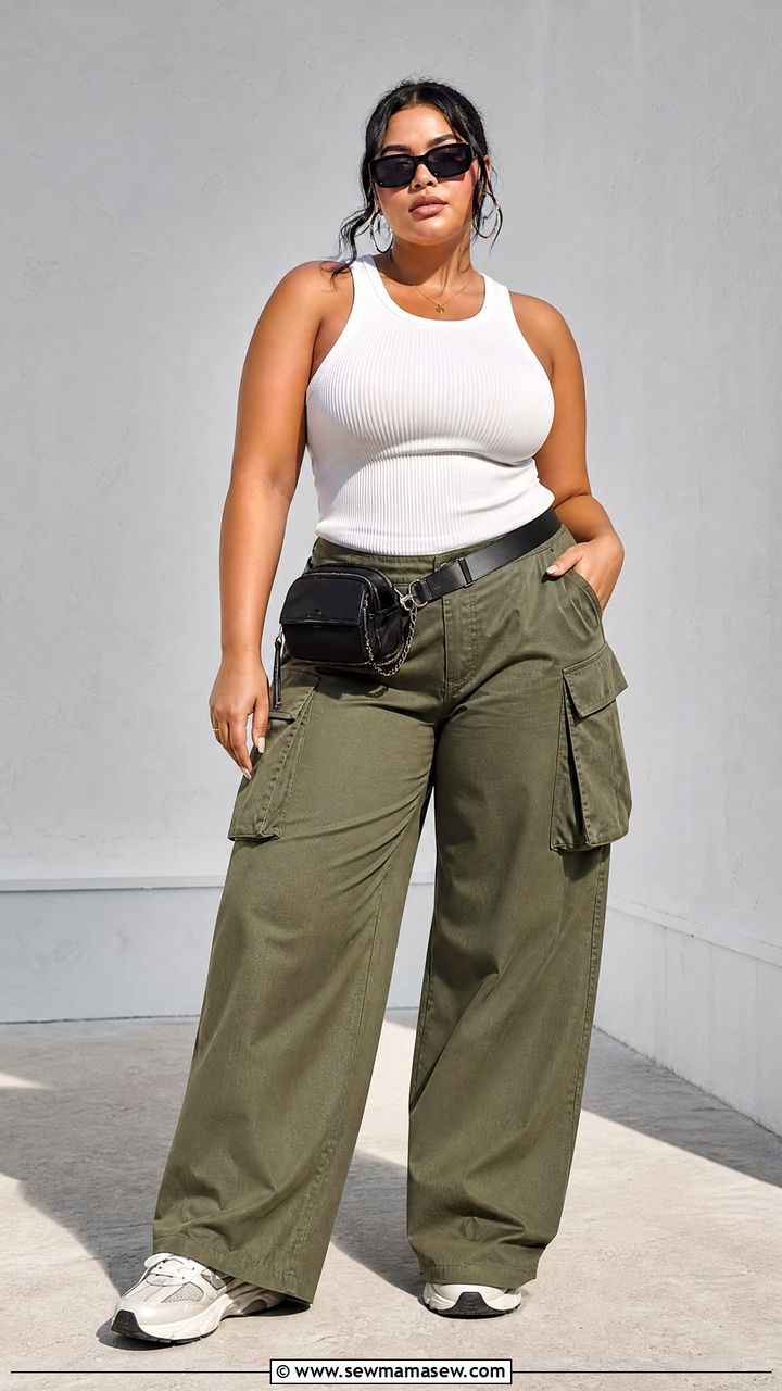 Plus Size Ribbed Knit Top With Cargo Pants - 20 plus size ribbed knit top outfit ideas