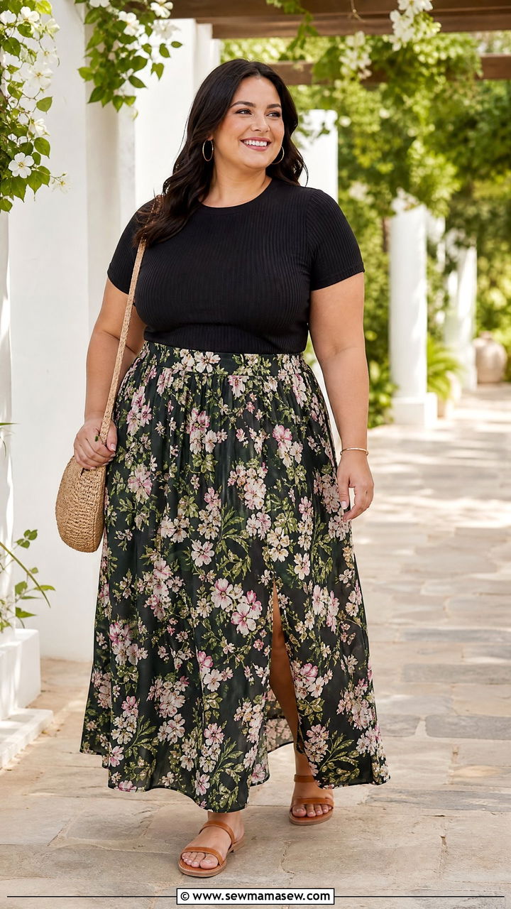 Plus Size Ribbed Knit Top With Maxi Skirt - 20 plus size ribbed knit top outfit ideas