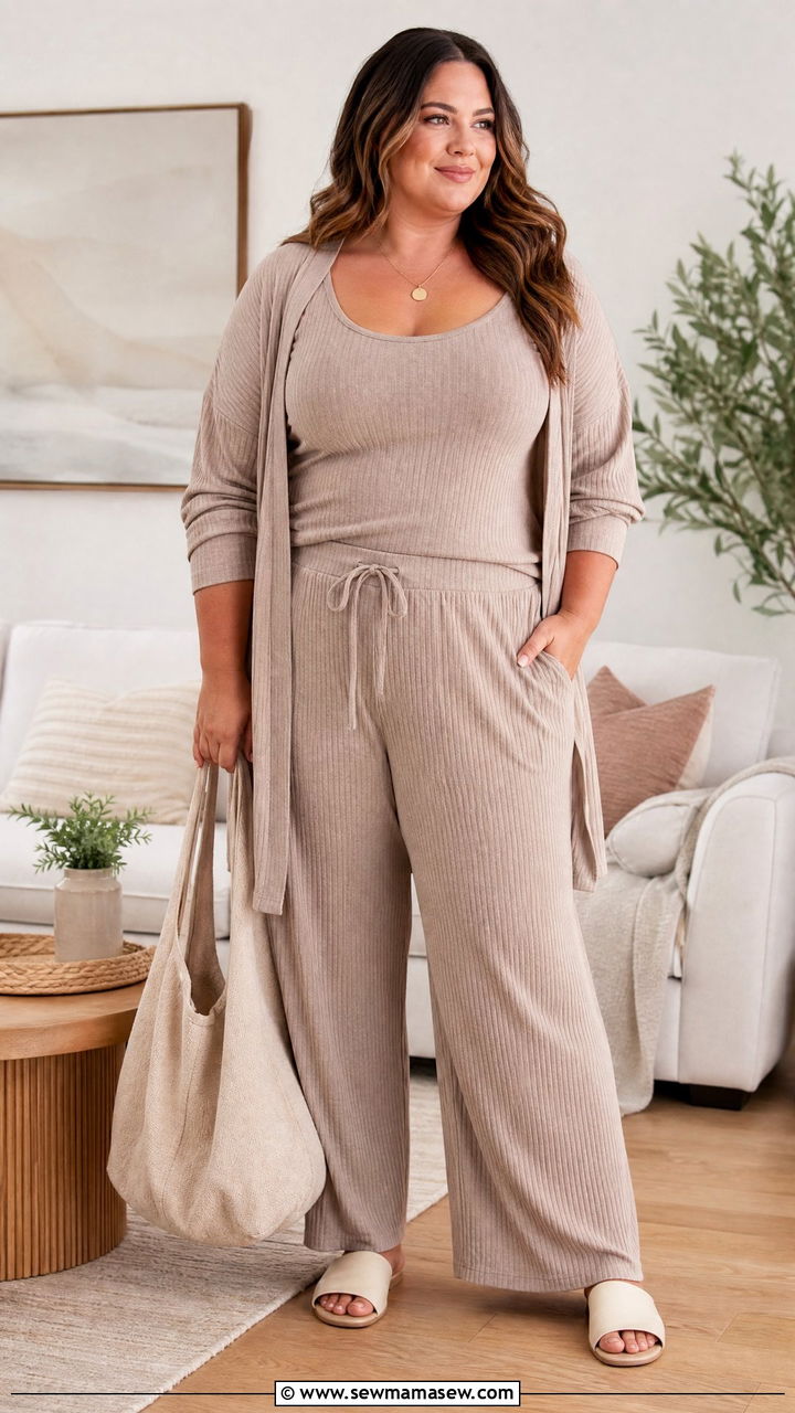 Plus Size Ribbed Lounge Set Outfit - 20 plus size lazy day outfit ideas