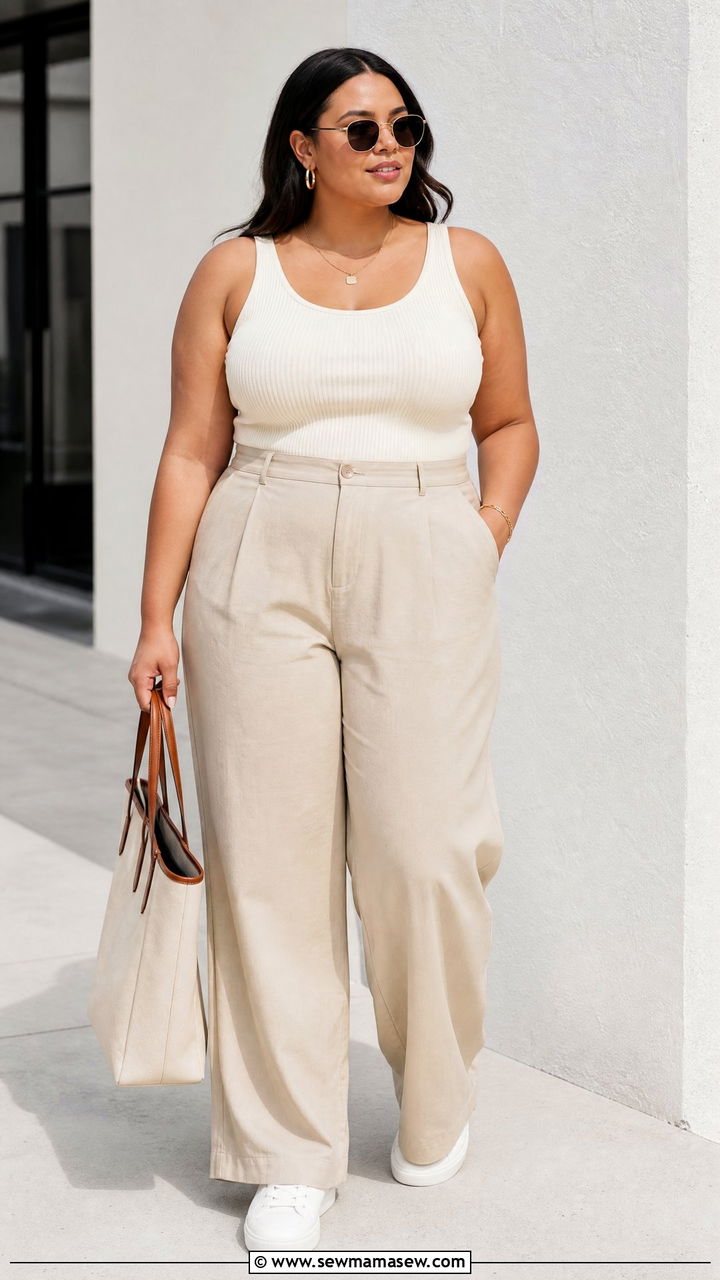 Plus Size Ribbed Tank Top Outfit - 20 plus size clean girl top outfit ideas