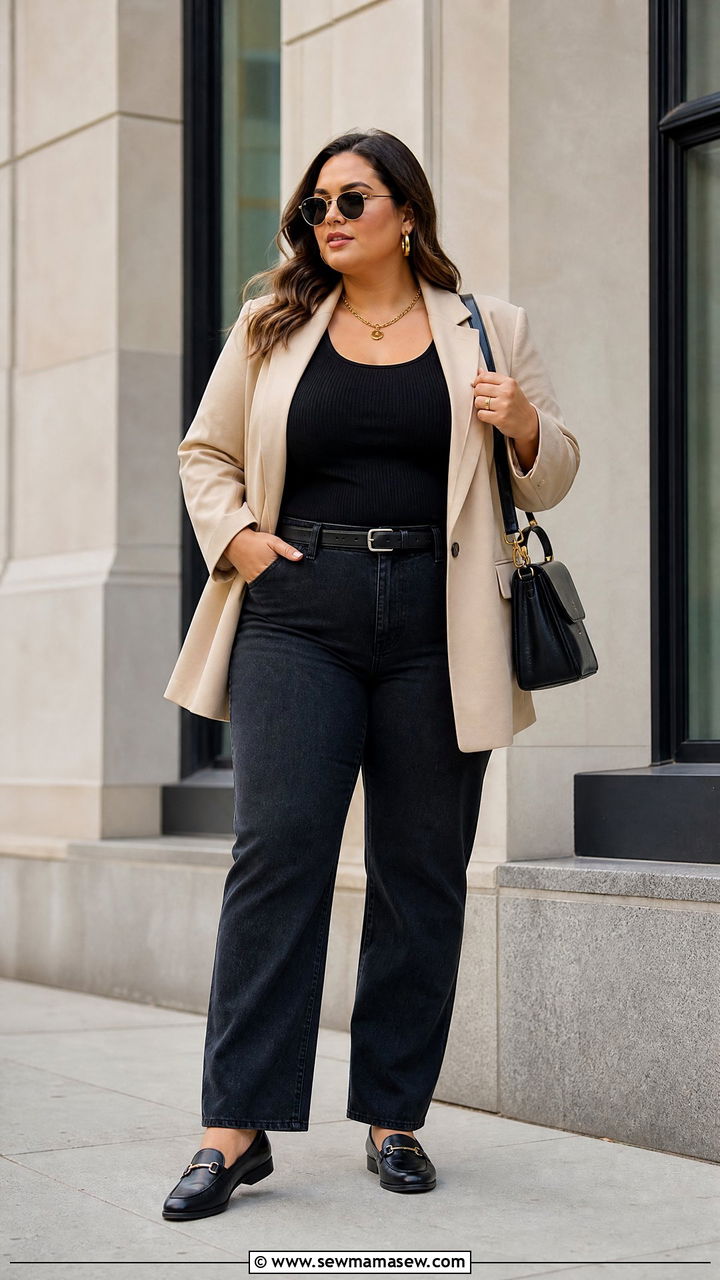 Plus Size Ribbed Tank Top With A Blazer - 20 plus size ribbed tank top outfit ideas